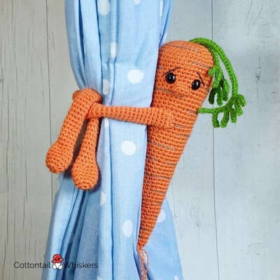 Crochet Carrot Amigurumi Curtain Tie Backs Pattern by Cottontail And Whisker