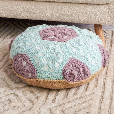 Granny Hexagon Pouf Home Decor Crochet Pattern by Yarnspirations