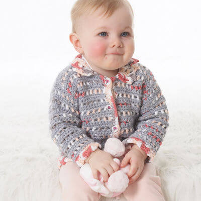 Lacy Crochet Baby Jacket Free Pattern by Yarnspirations
