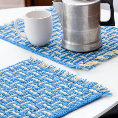 Crochet Mosaic Basketweave Placemat Pattern by Red Heart