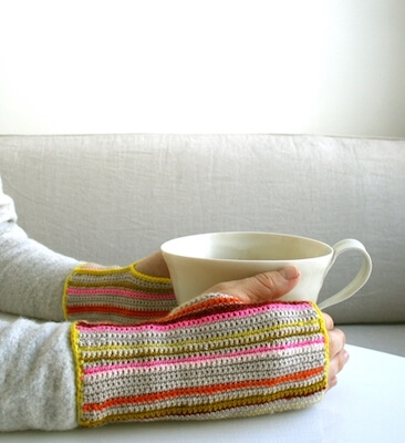 Crochet Striped Hand Warmers Pattern by Purl Soho