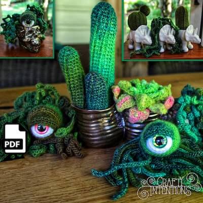 Crochet Succulent Cactus Eyeball Plant Pattern by Crafty Intentions
