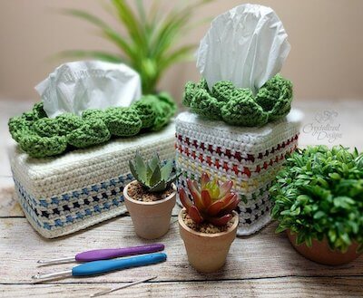 Crochet Succulent Tissue Box Cover Pattern by Crystalized Designs