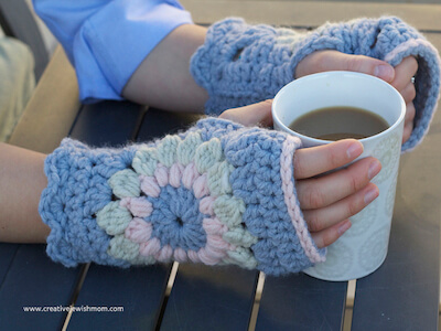 Crochet Sunburst Granny Square Wrist Warmers Pattern by Creative Jewish Mom