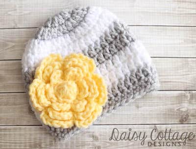 Large Crochet Flower Pattern For Hats by Daisy Cottage Designs