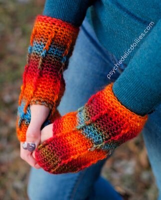 Perpetual Posts Wrist Warmers Crochet Pattern by Psychedelic Doilies