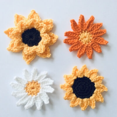 Three Crochet Flowers Pattern by The Woolly Baa Designs