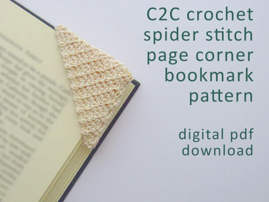 C2C Crochet Spider Stitch Page Corner Bookmark Pattern by veronilee