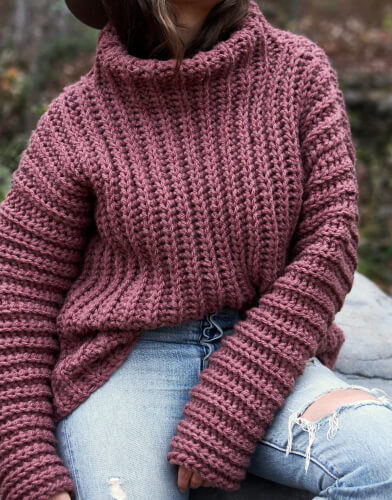 Oversized Fisherman's Rib Turtleneck Pullover Crochet Pattern by TwoOfWandsShop