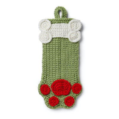 Crochet Christmas Stocking Dog Paw Print Pattern by Red Heart