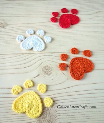 Crochet Heart Paw Print Applique Pattern by Golden Lucy Crafts