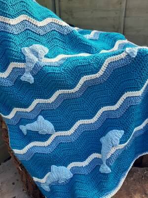 Crochet Jumping Dolphins Blanket Pattern by Bright Crochet Crafts