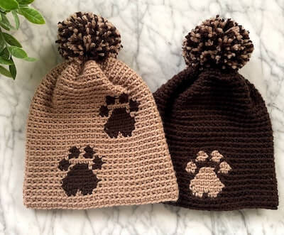 Crochet Paw Print Hat Pattern by The Crochet Village