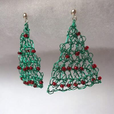 Crochet Wire Christmas Tree Earrings Pattern by Gossamer Tangles