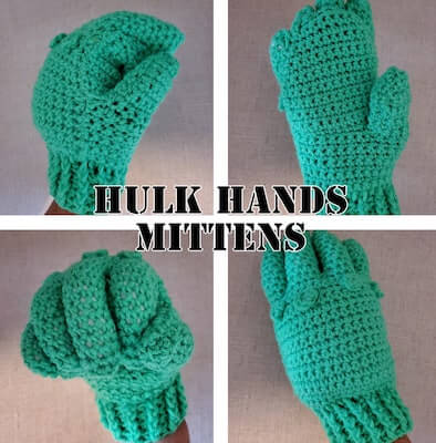 Hulk Inspired Hand Mittens Crochet Pattern by Creeks End Inc