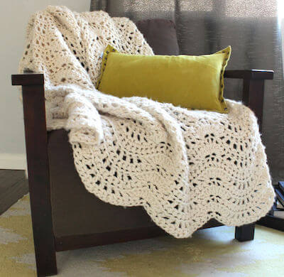 Chunky Feather And Fan Crochet Blanket Pattern by Persia Lou
