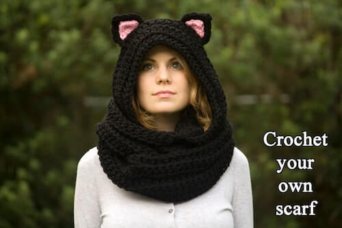 Crochet Cat Scarf With Ears Pattern by Well Ravelled