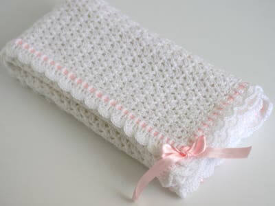 Crochet White Baby Blanket Pattern by Little Missy Designs