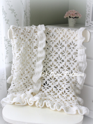 Spider Lace Crochet White Baby Blanket Pattern by Olga Poltava
