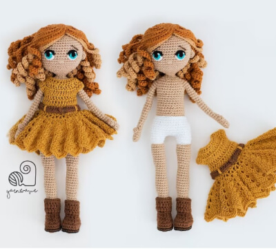 Doll Emma Crochet Amigurumi Pattern by YarnWaveShop