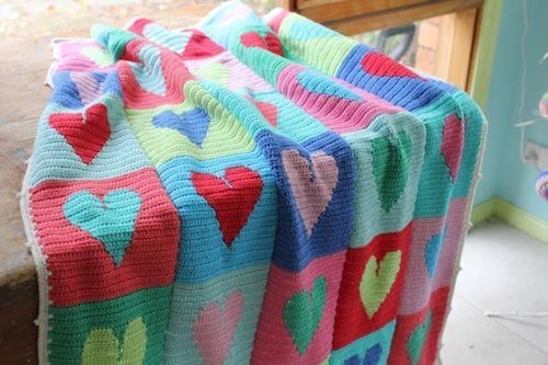 Big Heart Crochet Patchwork Blanket Pattern by Julie Harrison