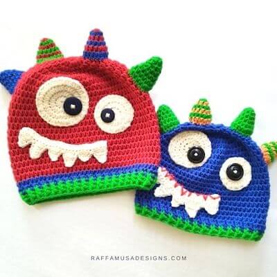 Crochet Baby Monster Beanie Pattern by Raffamusa Designs