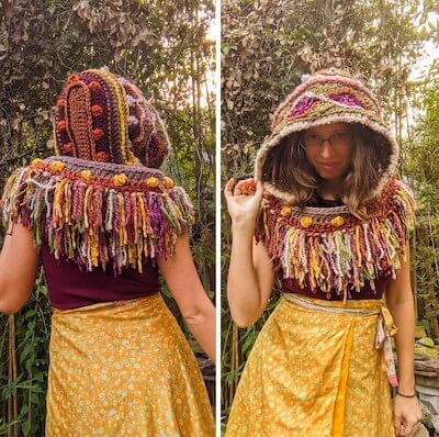 Lion Mane Fringed Scoodie Crochet Pattern by Earth Tricks