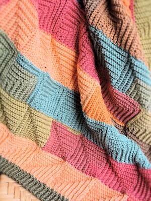 Crochet Modern Patchwork Throw Blanket Pattern by Three Needles Shop