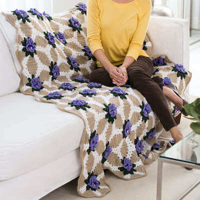 Crochet Pansy Throw Pattern by Red Heart