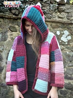 Crochet Patchwork Hoodie Cardigan Pattern by Colour Ceilidh Crochet