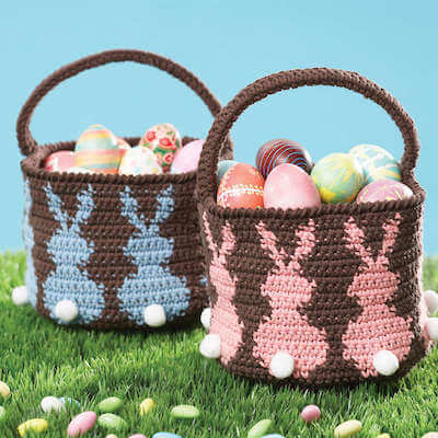 Bunny Crochet Egg Basket Pattern by Yarnspirations