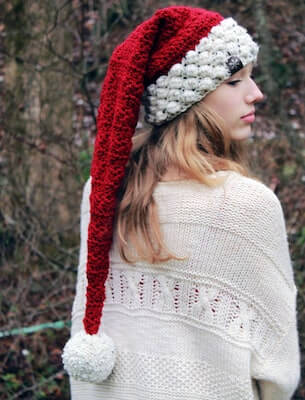 Long Bobble Crochet Santa hat Pattern by Crochet Garden