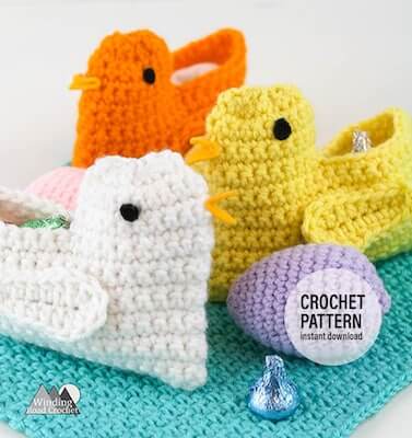 Mini Chick Easter Basket Crochet Pattern by Winding Road Crochet