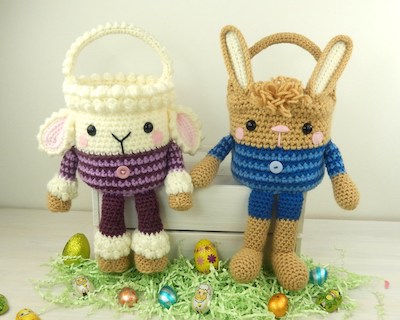 Rabbit And Lamb Easter Baskets Crochet Pattern by Moji Moji Design