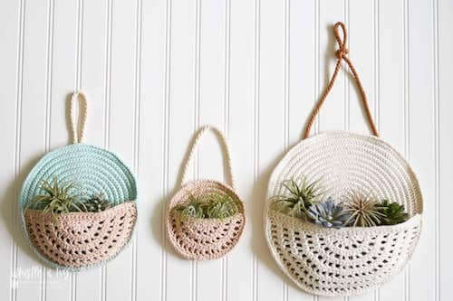 Crochet Basket Wall Planter Pattern by Whistle And Ivy