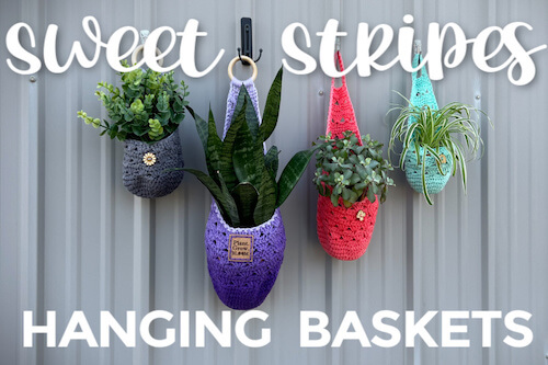 Crochet Sweet Stripes Hanging Basket Pattern by Green Fox Farm Designs