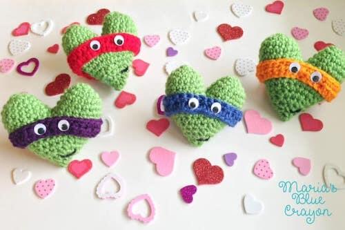 Crochet Teenage Mutant Ninja Turtle Hearts by Maria's Blue Crayon
