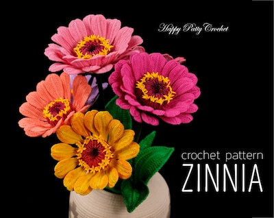 Crochet Zinnia Flower Pattern by Happy Patty Crochet