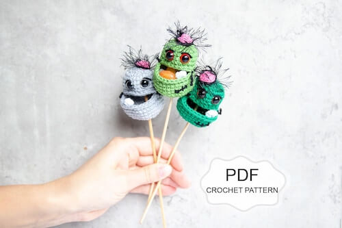 Crochet Zombie Head Sweet Holder by Fibita