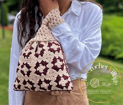 Granny Square Knot Bag Crochet Pattern by The Crochet Village