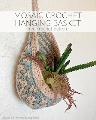 Mosaic Crochet Hanging Basket Pattern by Hooked On Homemade Happiness