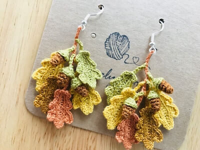 Oak Leaves And Acorns Crochet Earrings by Lovely Crochy