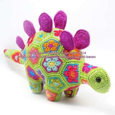 Puff the Magic Stegosaurus African Flower Crochet Pattern by Heidi Bears