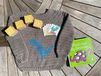 Terrific T-Rex Crochet Children’s Sweater Pattern by Bella Coco Crochet
