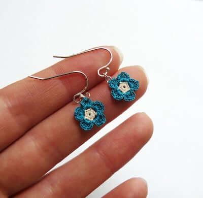 Turquoise Blue and Cream Crochet Lace Flower Earrngs by Steffi Glaves