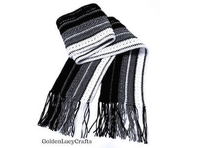 Crochet Men's Monochromatic Scarf Pattern by Golden Lucy Crafts