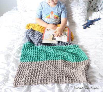 Color Block Crochet Waffle Stitch Baby Blanket Pattern by Marias Blue Crayon