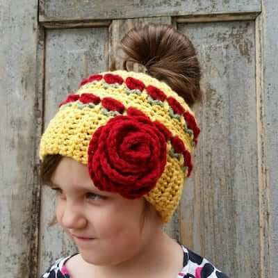 Beauty And The Beast Messy Bun Hat Crochet Pattern by Standing Stones Yarn