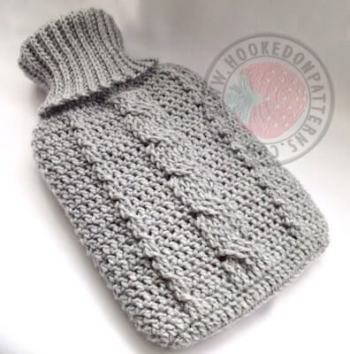 Cozy Cable Hot Water Bottle Cover Crochet Pattern by Hooked On Patterns