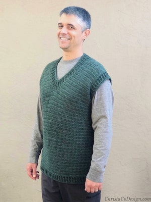 Crochet Alfonso Men's Sweater Vest Pattern by Christa Co Design